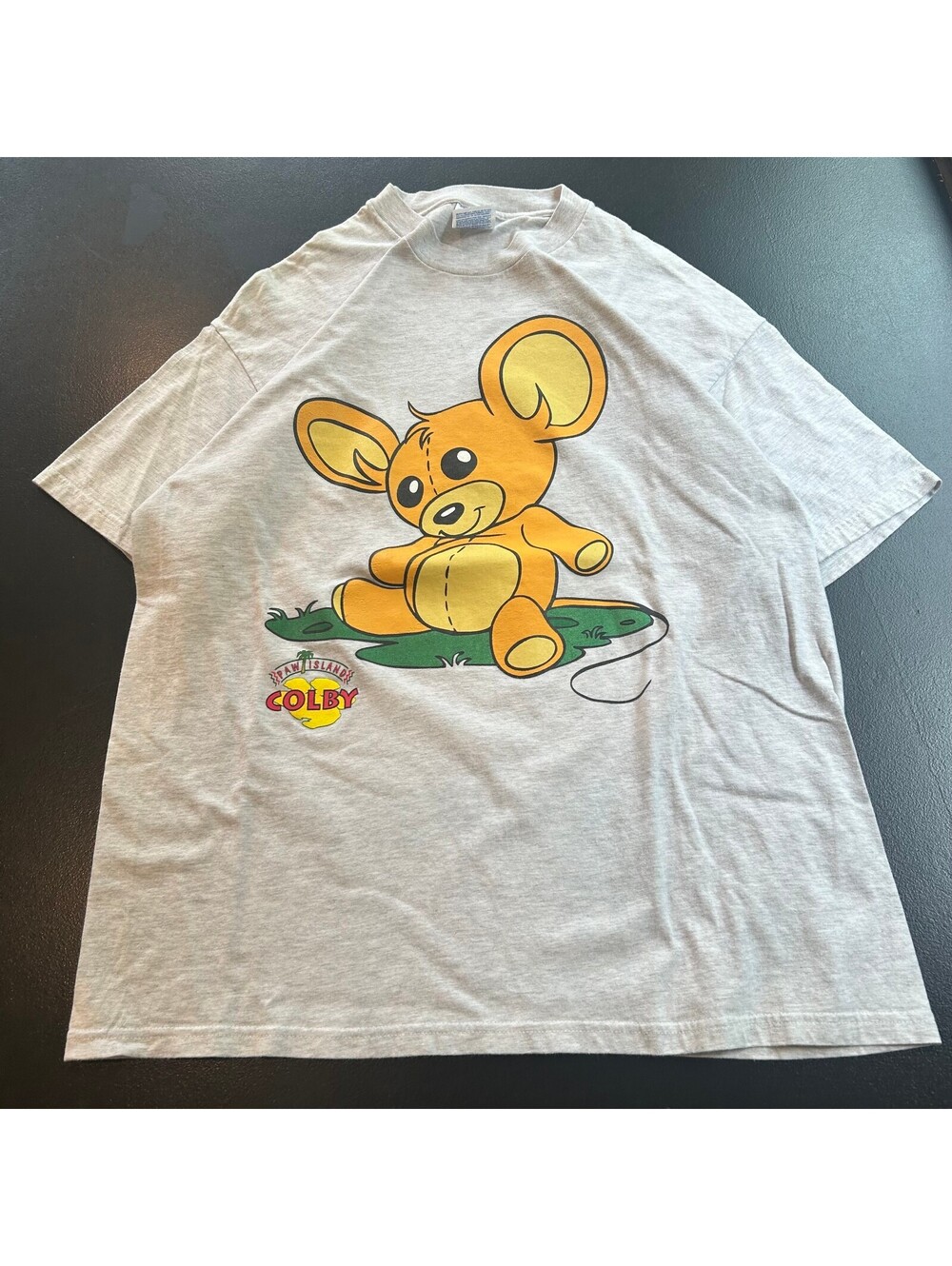 Vintage 90s Hanes Beefy-T Adult XL Gray T-Shirt with Colby Cartoon Mouse Graphic